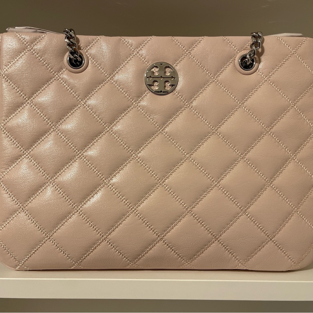 Tory Burch Soft Pink Leather Willa Tote. Brand New, Wrapped handles and clasp